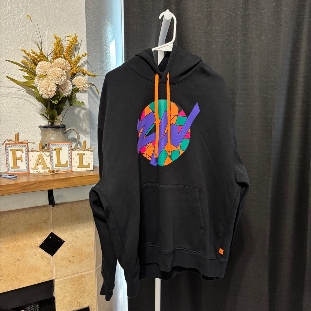 Jordan Zion Fleece Black Hoodie with Orange Accents